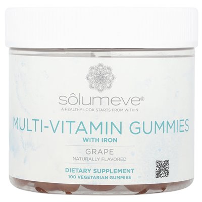 Solumeve, multivitamin iron jellies, gelatin, grapes, 100 vegetarian gummies