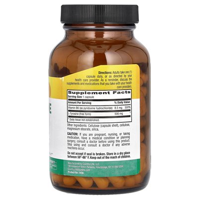 Country Life, L-Tyrosin-Kapseln, 500 mg, 100 vegetarische Kapseln