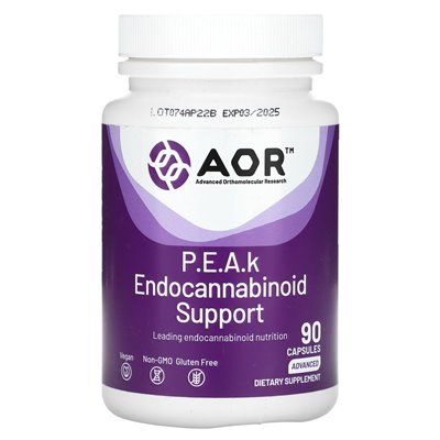 Advanced Orthomolecular Research AOR, PEAK Endocannabinoid Support, Advanced, 400 mg, 90 capsules