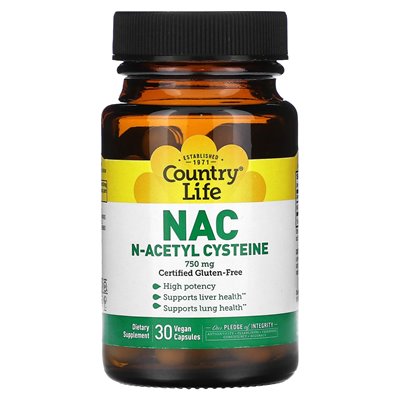 Country Life, NAC, N-Acetyl Cysteine, 750 mg, 30 wegańskich kapsułek Country Life, NAC, N-Acetyl Cysteine, 750 mg, 30 wegańskich kapsułek