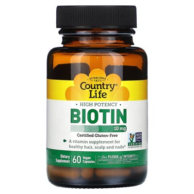 Country Life, hochwirksames Biotin, 10 mg, 60 vegane Kapseln