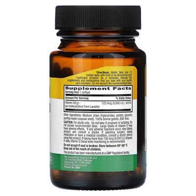 Country Life, Witamina D3, 125 mikrogramów (5,000 IU), 60 Softgels Country Life, Witamina D3, 125 mikrogramów (5,000 IU), 60 Softgels