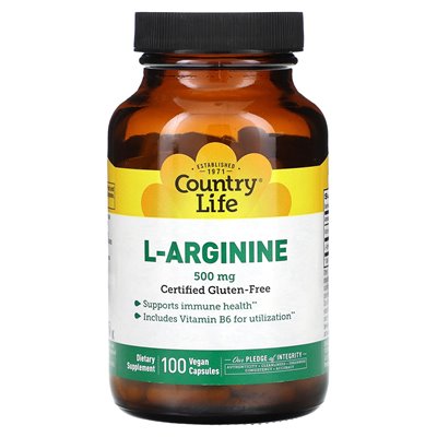 Country Life, L-Arginine, 500 mg, 100 wegańskich kapsułek