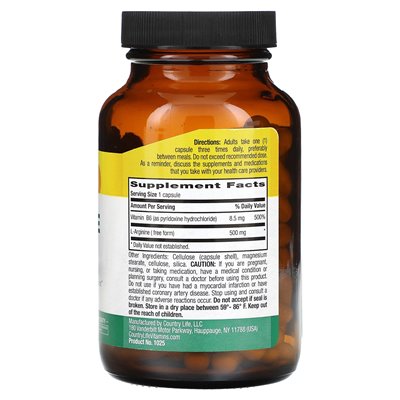 Country Life, L-Arginine, 500 mg, 100 wegańskich kapsułek