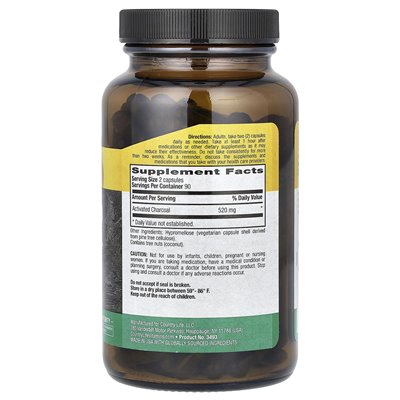 Country Life, Aktivkohle, Kokosnuss, 520 mg, 180 vegane Kapseln (260 mg pro Kapsel)