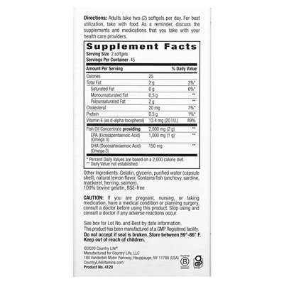 Country Life, Omega 3 nastrój, naturalna cytryna, 90 softgels