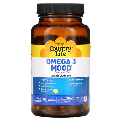 Country Life, Omega 3 nastrój, naturalna cytryna, 90 softgels