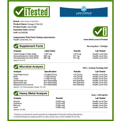 Lake Avenue Nutrition, Omega-3-Fischöl, 1250 mg, 120 Kapseln
