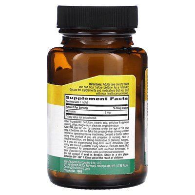 Country Life, Melatonin, 3 mg, 90 tabletek Country Life, Melatonin, 3 mg, 90 tabletek