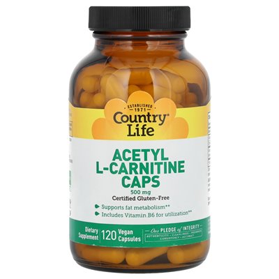 Country Life, Acetyl-L-carnityna, 500 mg, 120 wegańskich kapsułek Country Life, Acetyl-L-carnityna, 500 mg, 120 wegańskich kapsułek