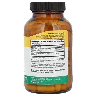 Country Life, Acetyl-L-carnityna, 500 mg, 120 wegańskich kapsułek Country Life, Acetyl-L-carnityna, 500 mg, 120 wegańskich kapsułek