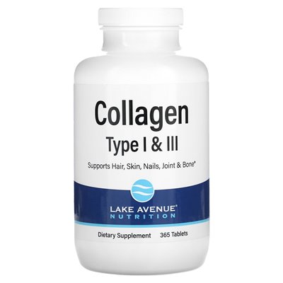 Lake Avenue Nutrition, hydrolizowany kolagen typ I i ​​III, 3000 mg, 360 tabletek (1000 mg na tablet)