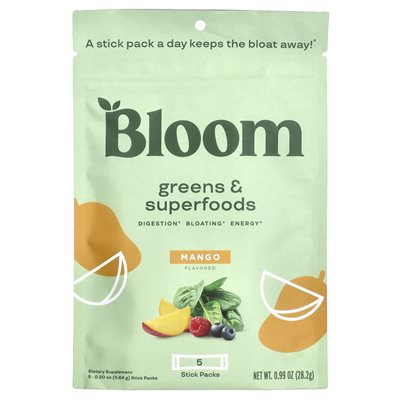 Bloom, Greens &amp Superfoods, Mango, 5 paczek, 0,2 uncji (5,64 g)