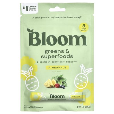 Bloom, Greens &amp Superfoods, ananas, 5 paczek, 0,21 uncji (5,82 g)