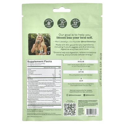 Bloom, Greens &amp Superfoods, ananas, 5 paczek, 0,21 uncji (5,82 g)