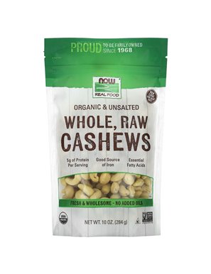 NOW Foods, Organic Whole Raw Cashews, Unsalted, 10 oz (284 g)