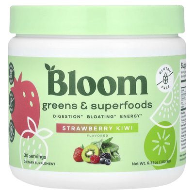 Bloom, Greens & Superfoods, Strawberry Kiwi, 6,38 uncji (180,9 g) Bloom, Greens & Superfoods, Strawberry Kiwi, 6,38 uncji (180,9 g)