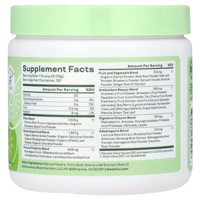 Bloom, Greens & Superfoods, Strawberry Kiwi, 6,38 uncji (180,9 g) Bloom, Greens & Superfoods, Strawberry Kiwi, 6,38 uncji (180,9 g)