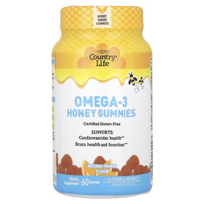 Country Life, Omega-3 Honey Gummi, Natural Orange, 60 Gummy