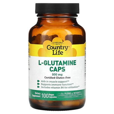 Country Life, L-glutaminowe czapki, 500 mg, 100 czapek wegańskich Country Life, L-glutaminowe czapki, 500 mg, 100 czapek wegańskich