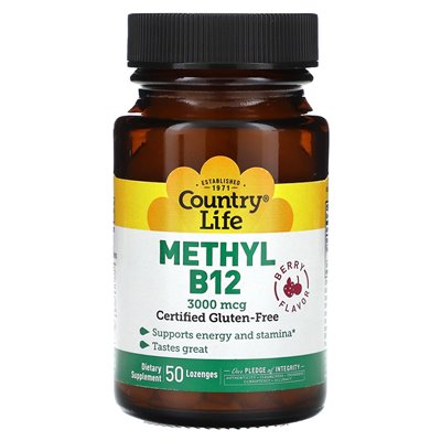 Country Life, Methyl B12, Berry, 3000 MCG, 50 ssaków