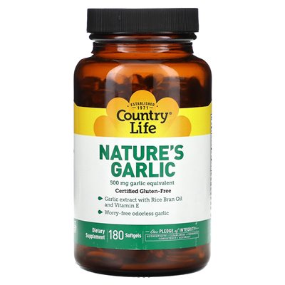 Country Life, Nature's Garlic, 5 mg, 180 softgels (500 mg na softgel)