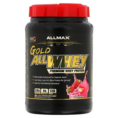 ALLMAX, Złote AllWhey, Premium WPC, Truskawka, 2 funty (907 g)