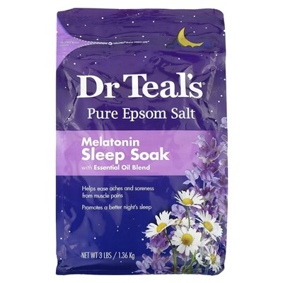 Dr Teal's, Pure Epsom Salt, Melatonin Sleep Botak z mieszanką olejków eterycznych, 3 funtów (1,36 kg)