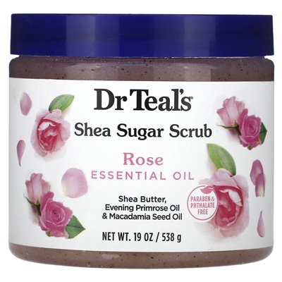 Dr Teal's, Shea Sugar Scrub, Rose Essential Oil, 19 uncji (538 g)