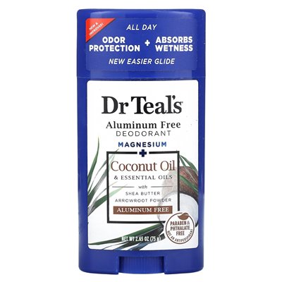 Dr Teal's, aluminiowy dezodorant, olej kokosowy, 2,65 uncji (75 g)
