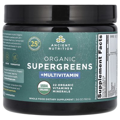 Starożytne odżywianie, organiczne supergreens + multiwitamina, 3,6 uncji (102 g)