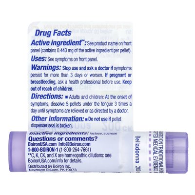 Boiron, Belladonna, 200ck, fever, about 80 pellets