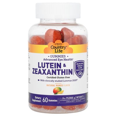 Country Life, Lutein &amp Zeaxanthin Gummy, Natural Mango, 60 gumzy
