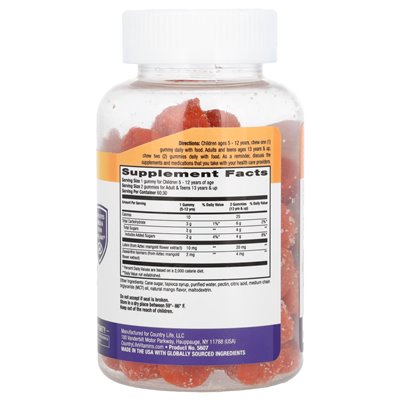 Country Life, Lutein &amp Zeaxanthin Gummy, Natural Mango, 60 gumzy