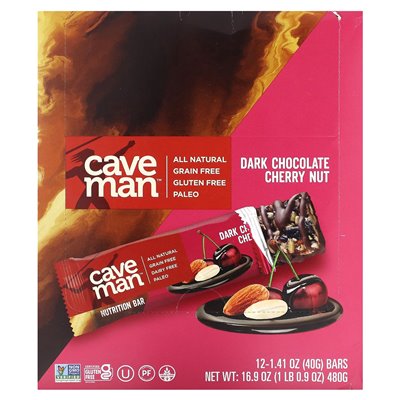 Caveman Foods, Bating Bat, ciemna czekoladowa orzechy wiśni, 12 barów, 1,41 uncji (40 g) każdy