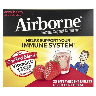 Airborne, suplement wsparcia immunologicznego, bardzo jagoda, 3 rurki, 10 musujących tabletki