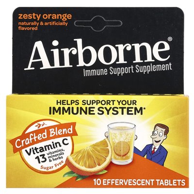 Airborne, suplement wsparcia immunologicznego, pomarańczowa zapał, 10 musujących tabletek