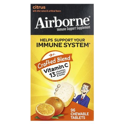 Airborne, suplement wsparcia immunologicznego, cytrusy, 96 tabletek do żucia