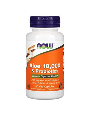 NOW Foods, Aloe 10,000 & Probiotics, 60 Vegetarian Capsules NOW Foods, Aloe 10,000 & Probiotics, 60 Vegetarian Capsules