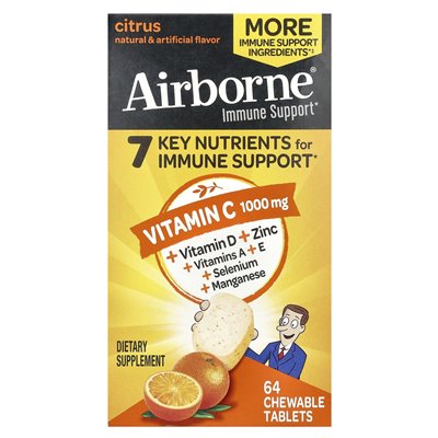 Airborne, witamina C, cytrusy, 1000 mg, 64 tabletki do żucia