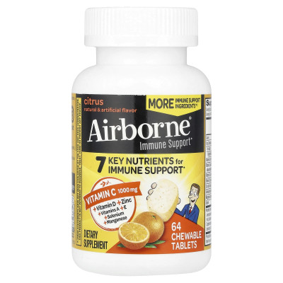 Airborne, Vitamin C, Citrus, 1000 mg, 64 Chewable Tablets