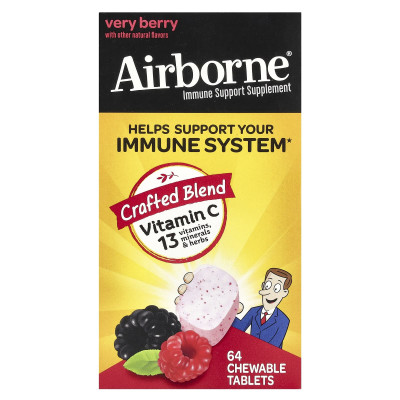 Airborne, suplement wsparcia immunologicznego, bardzo jagoda, 64 tabletki do żucia