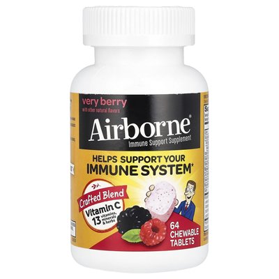 Airborne, suplement wsparcia immunologicznego, bardzo jagoda, 64 tabletki do żucia