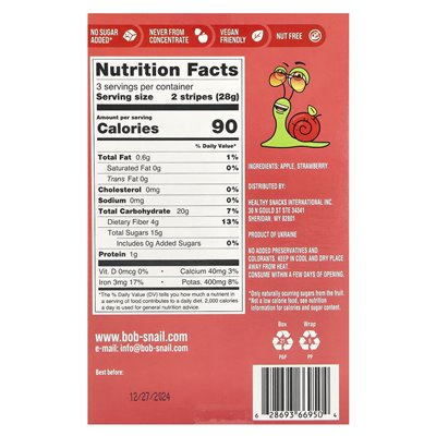 Bob Slail, Streifenfrucht, Apfel-Grawberry, 6 Streifen, je 0,49 oz (14 g)