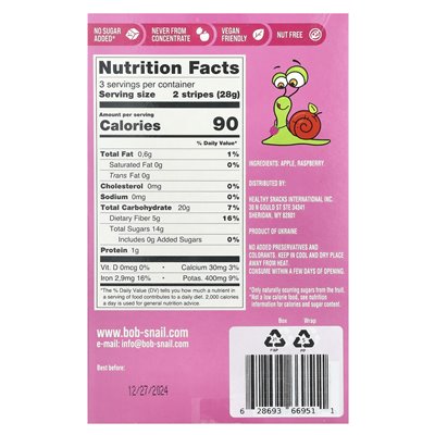 Bob Slail, Streifenfrucht, Apfel-Himbeere, 6 Stück, je 0,49 oz (14 g)