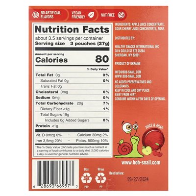 Bob die Schnecke, Gummisnack, Apfel-Kirsche, 10 Beutel, je 0,32 oz (9 g)