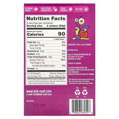 Bob Snail, Fruchtstreifen, Apfel-Schwarze Johannisbeere, 6 Stück, 0,49 oz (14 g)