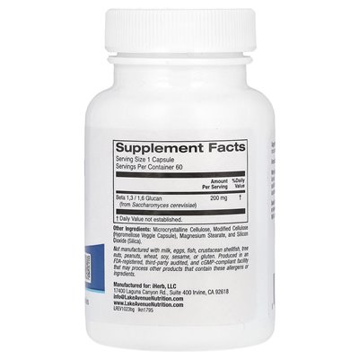 Lake Avenue Nutrition, Beta Glucan 1-3, 1-6, 200 mg, 60 kapsułek warzywnych Lake Avenue Nutrition, Beta Glucan 1-3, 1-6, 200 mg, 60 kapsułek warzywnych