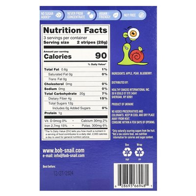 Bob Slail, Stripe Fruit, Apple-Pear-Blueberry, 6 pasków, 0,49 uncji (14 g) każdy