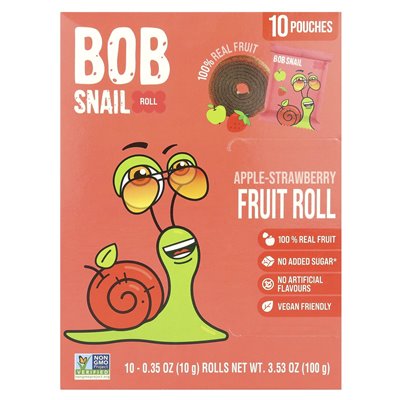 Bob ślimak, bułki owocowe, jabłko-trawerry, 10 torebek, 0,35 uncji (10 g) każdy